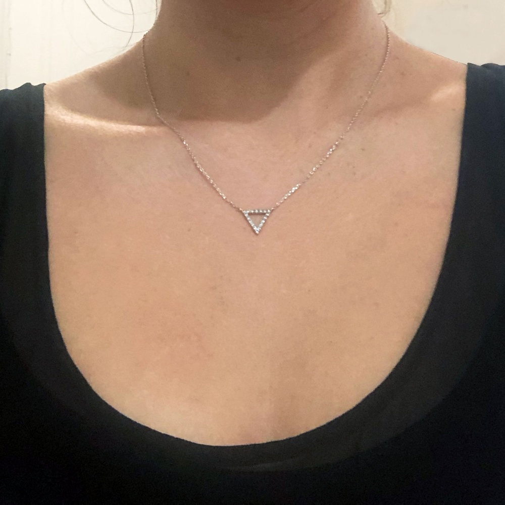 Silver Necklace With Rhinestone Triangular Pendant - image 2